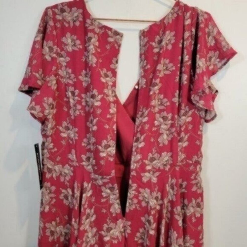 Sharagano Floral Faux Wrap Midi Dress Pink Plus NWT - Picture 13 of 14